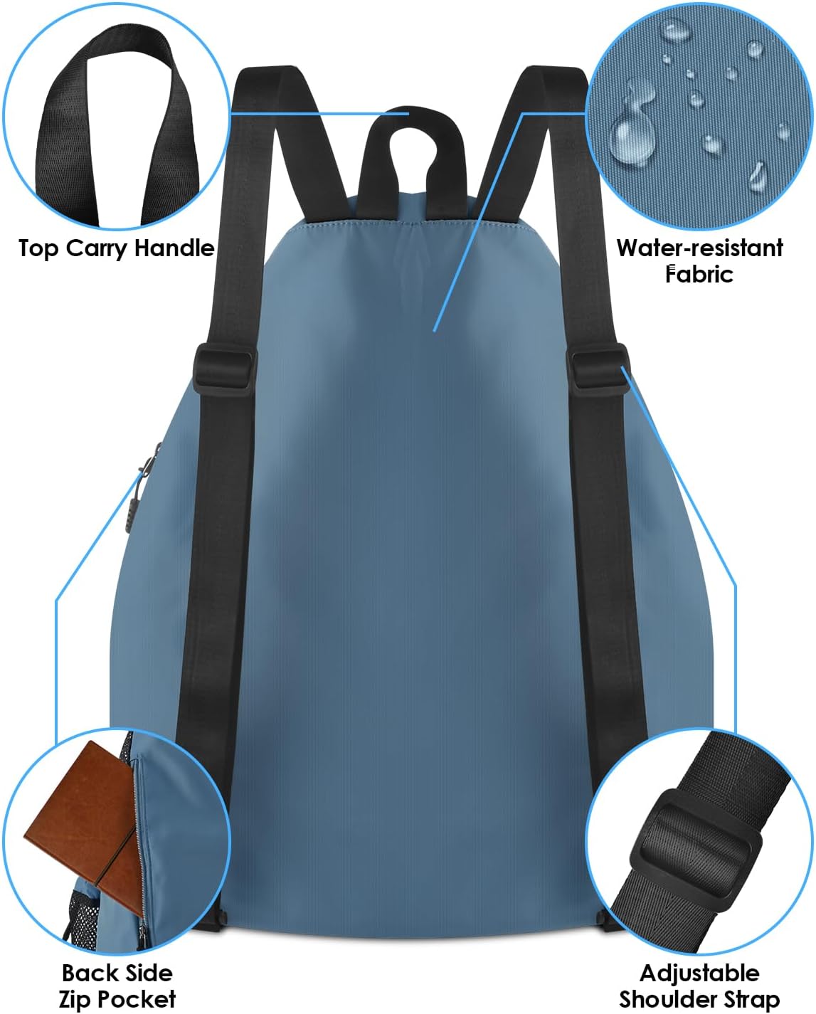 BROTOU Bolsa de natación de malla con cordón, mochila de deportes acuáticos con bolsillo húmedoseco, mochila de playa para natación, surf, viajes