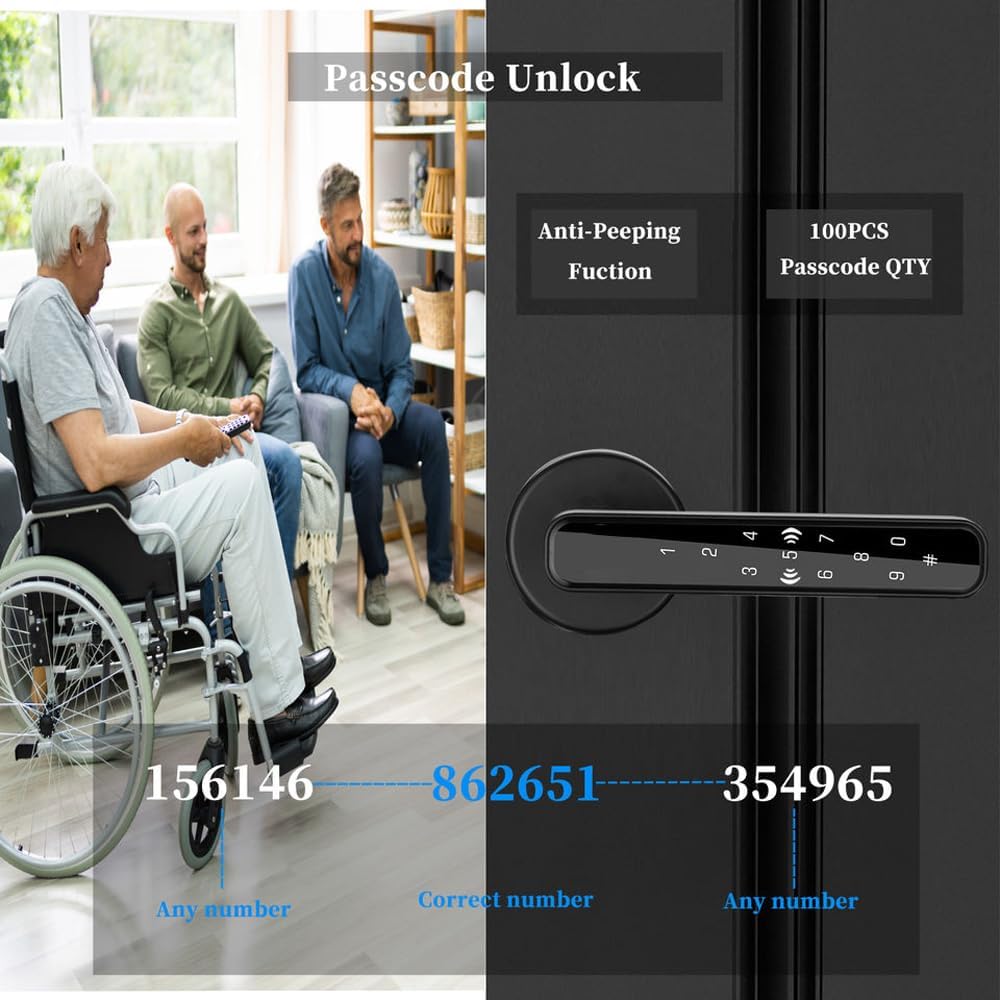 Pomo electrónico inteligente para puerta con aplicación, juego de cerradura de puerta de entrada sin llave con teclados y asa, cerradura de cerrojo