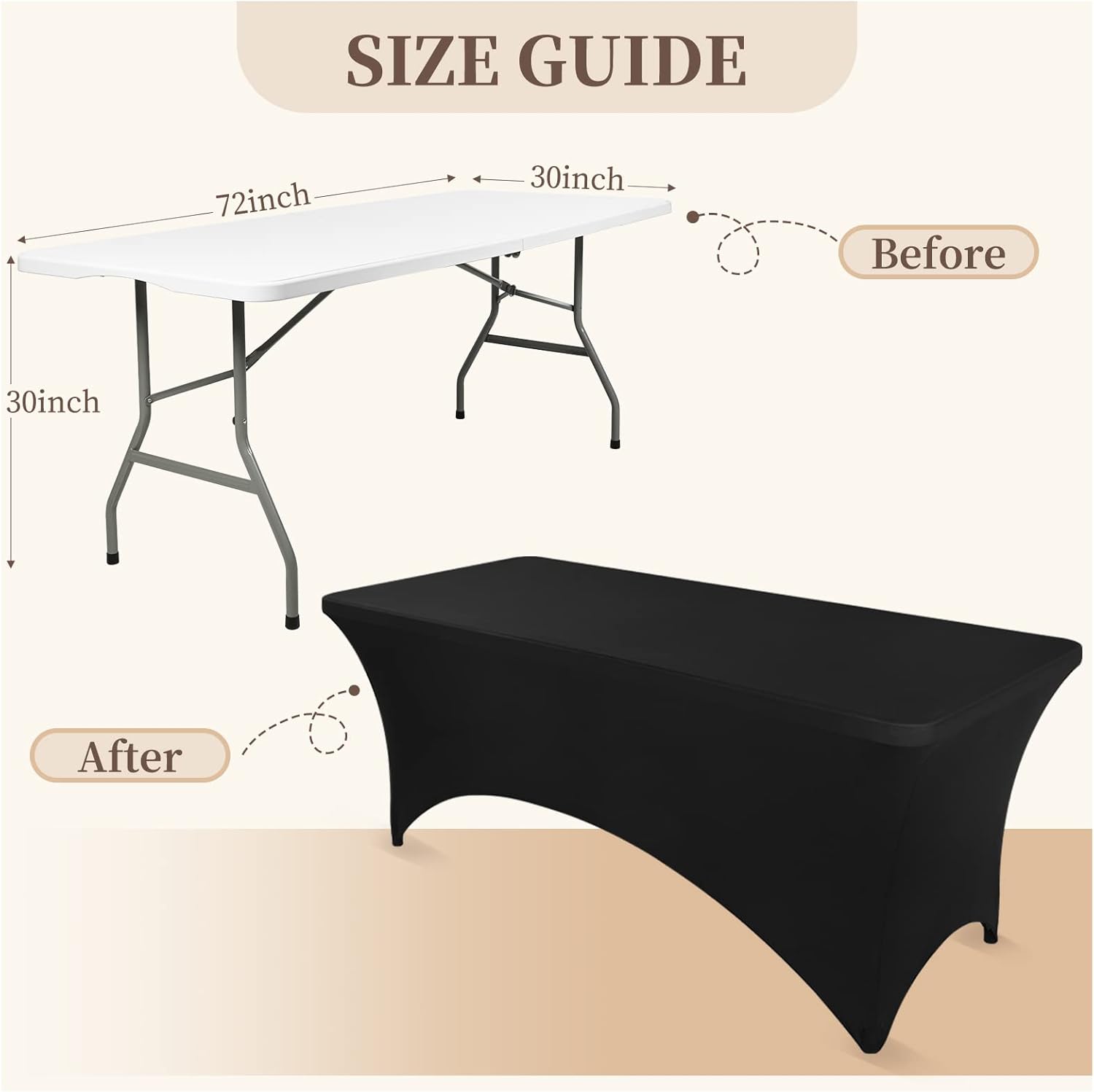 YMHPRIDE Paquete de 6 fundas de mesa de elastano negras de 6 pies para mesas de 6 pies, manteles plegables negros ajustables para mesa rectangular