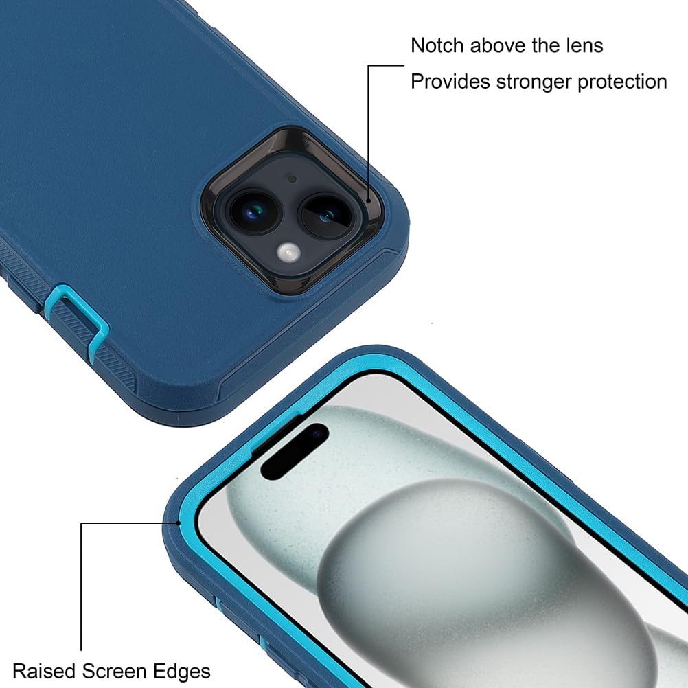 Funda para iPhone 15 de 6.1 pulgadas, resistente funda protectora de 3 capas de grado militar, a prueba de golpes, protección contra caídas, funda