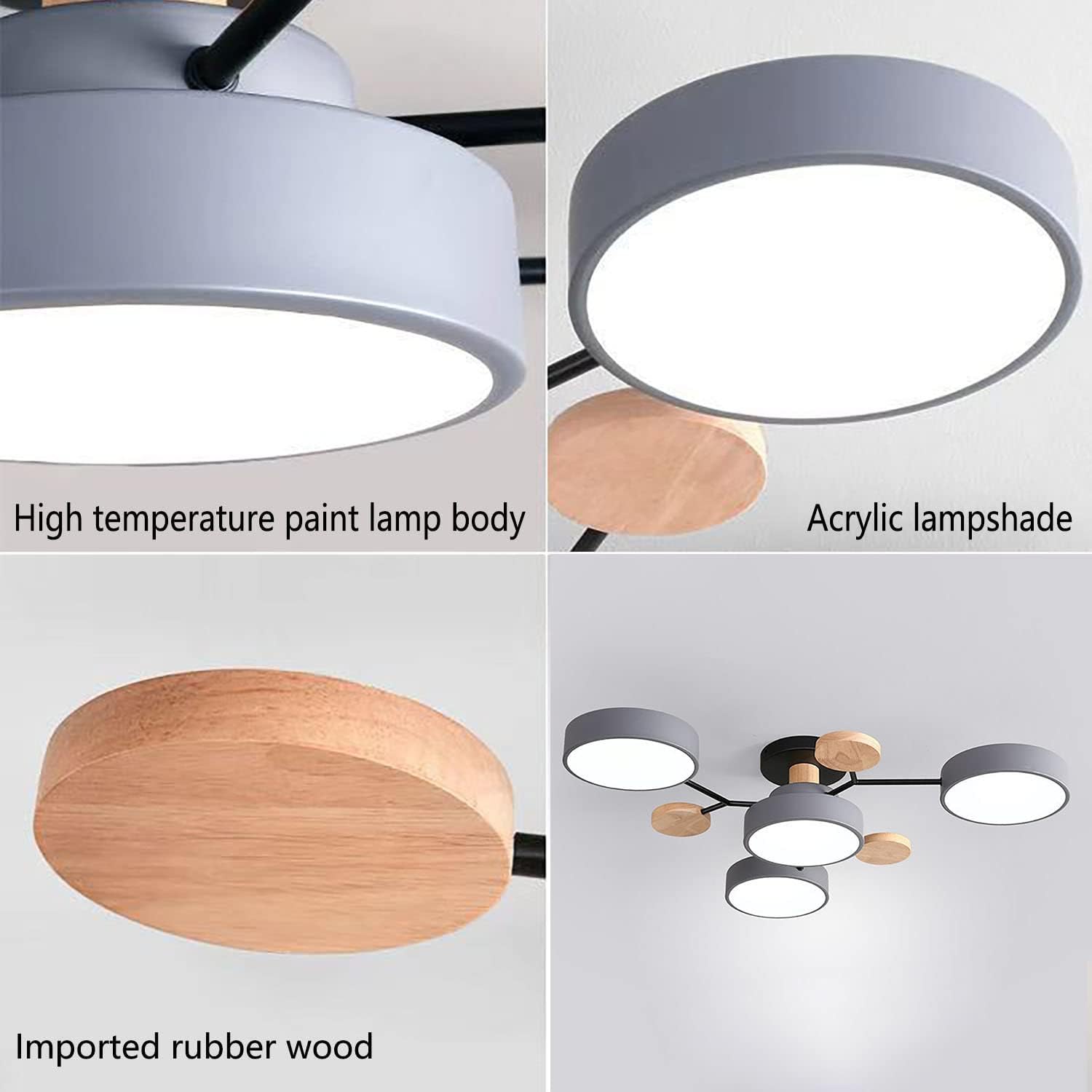 Liudefa Lámpara LED de techo, 26 pulgadas, 4 luces, luces de techo modernas, montaje empotrado, lámpara de madera regulable de 32 W para sala de