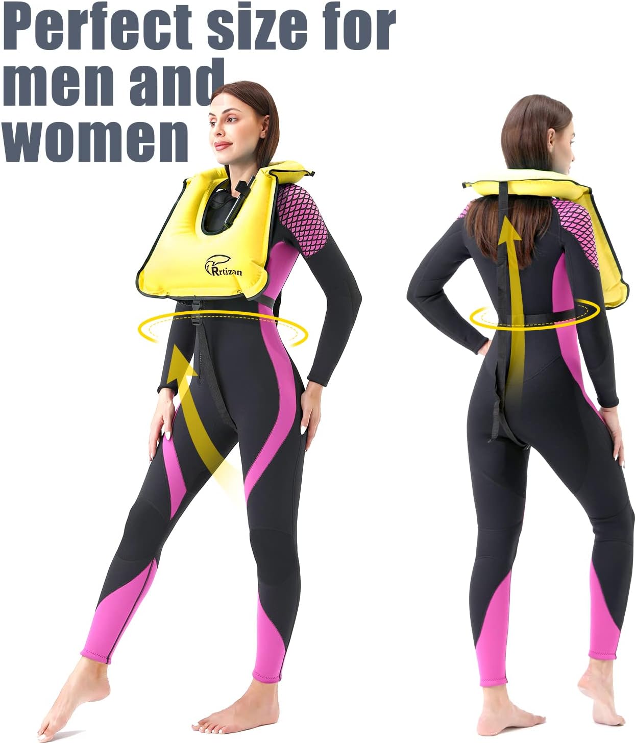 Rrtizan Chaleco de esnórquel, chaleco inflable portátil para adultos, chaleco de natación para hombres y mujeres