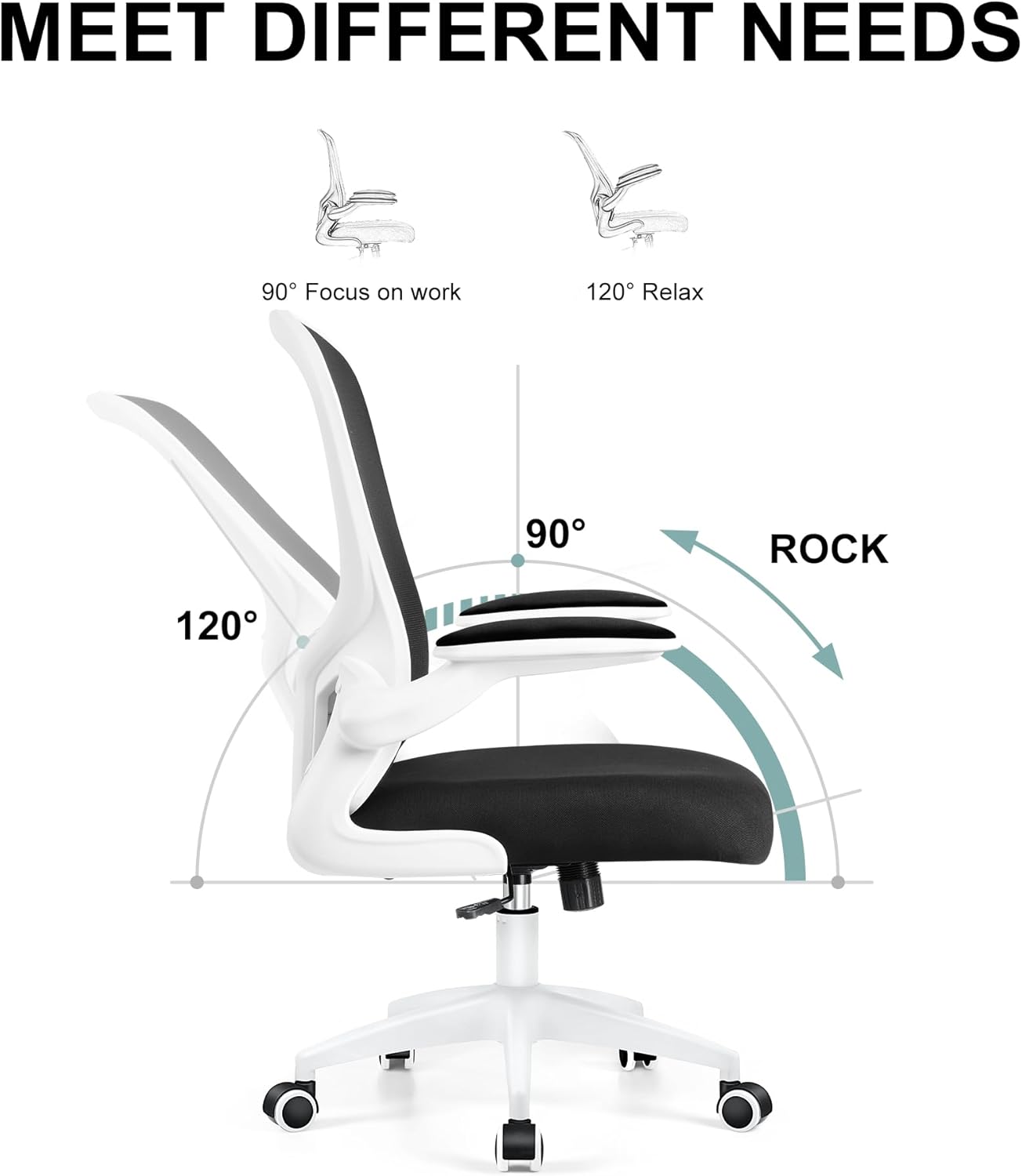 Silla de oficina ergonómica, silla de escritorio de soporte lumbar con reposabrazos abatibles y silla de oficina giratoria de altura ajustable