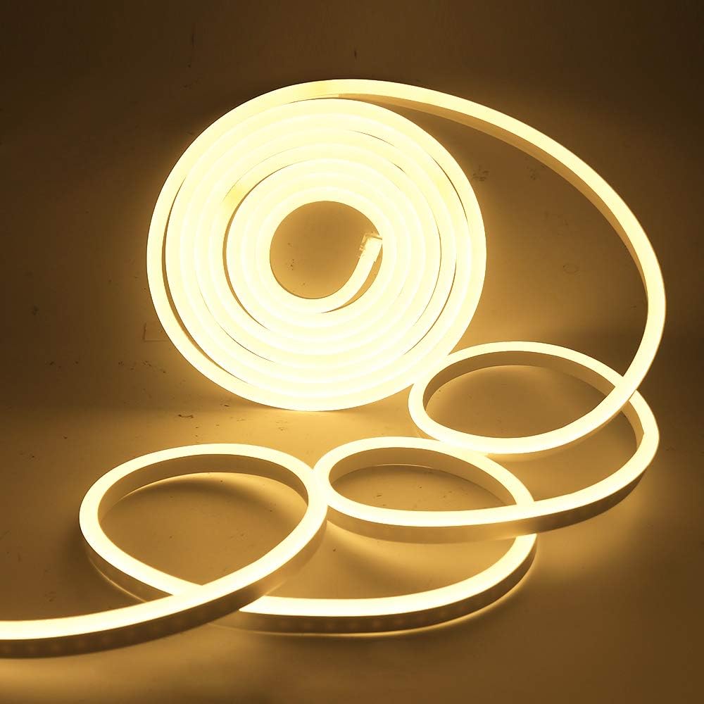 Xunata Luz LED de neón, regulable CA 110-120V flexible luces de neón LED, 3500K blanco cálido 120 LEDsM, 40 pies39.4 ft impermeable 2835 SMD LED