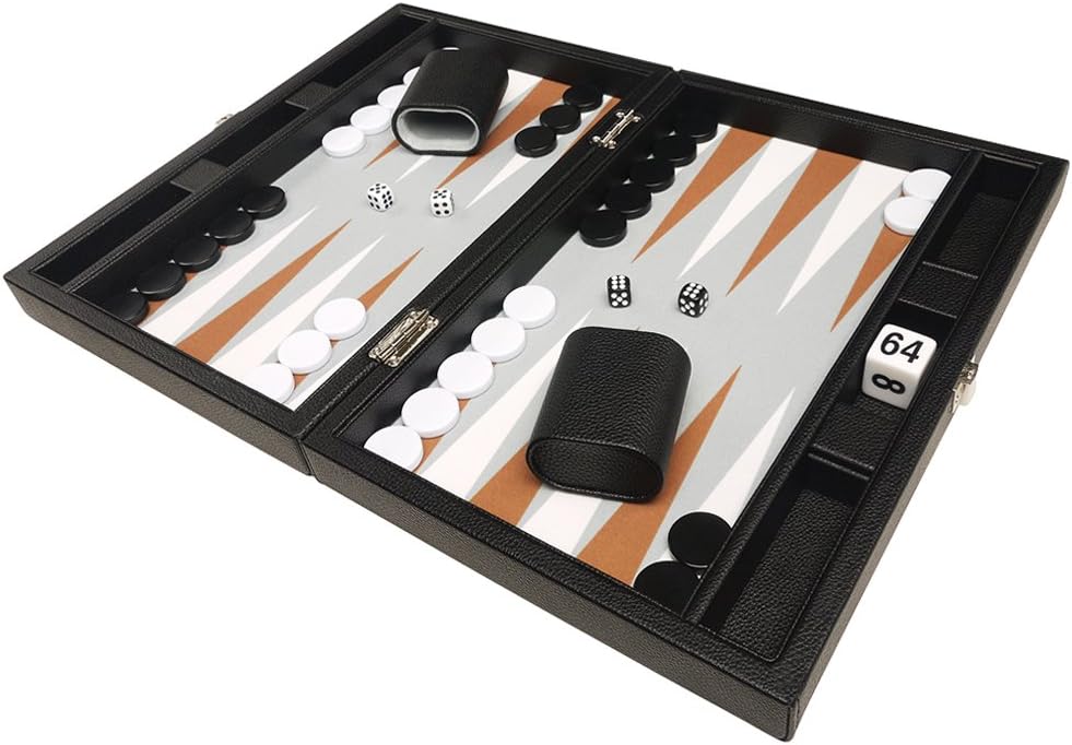 Juego de Backgammon Premium de 13 pulgadas, tamaño de viaje, pizarra negra, blanco y puntos de ron