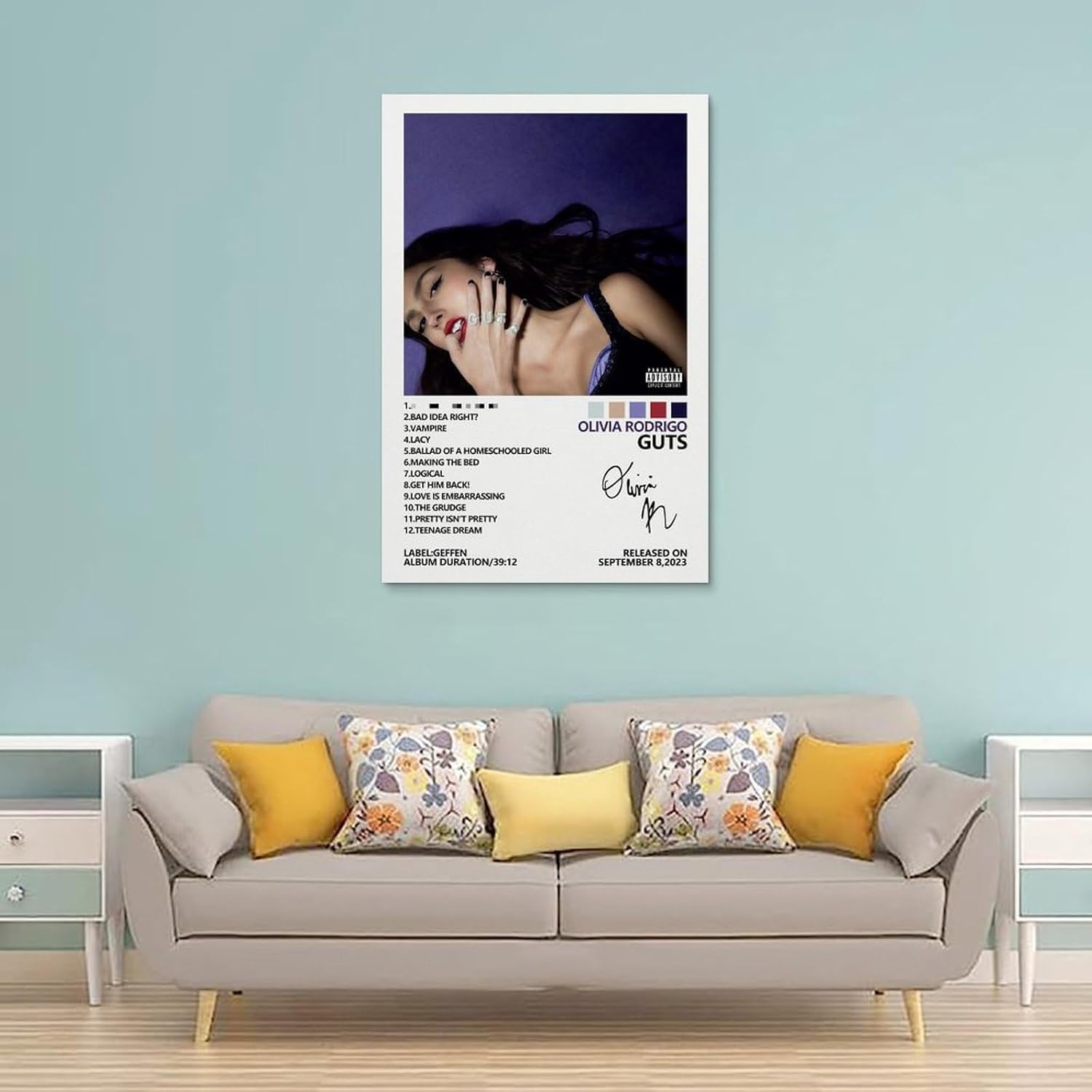 MOMYO Póster de Olivia de Rodrigo Guts para habitación, estética, lienzo, decoración de dormitorio, 12 x 18 pulgadas (11.8 x 17.7 in)
