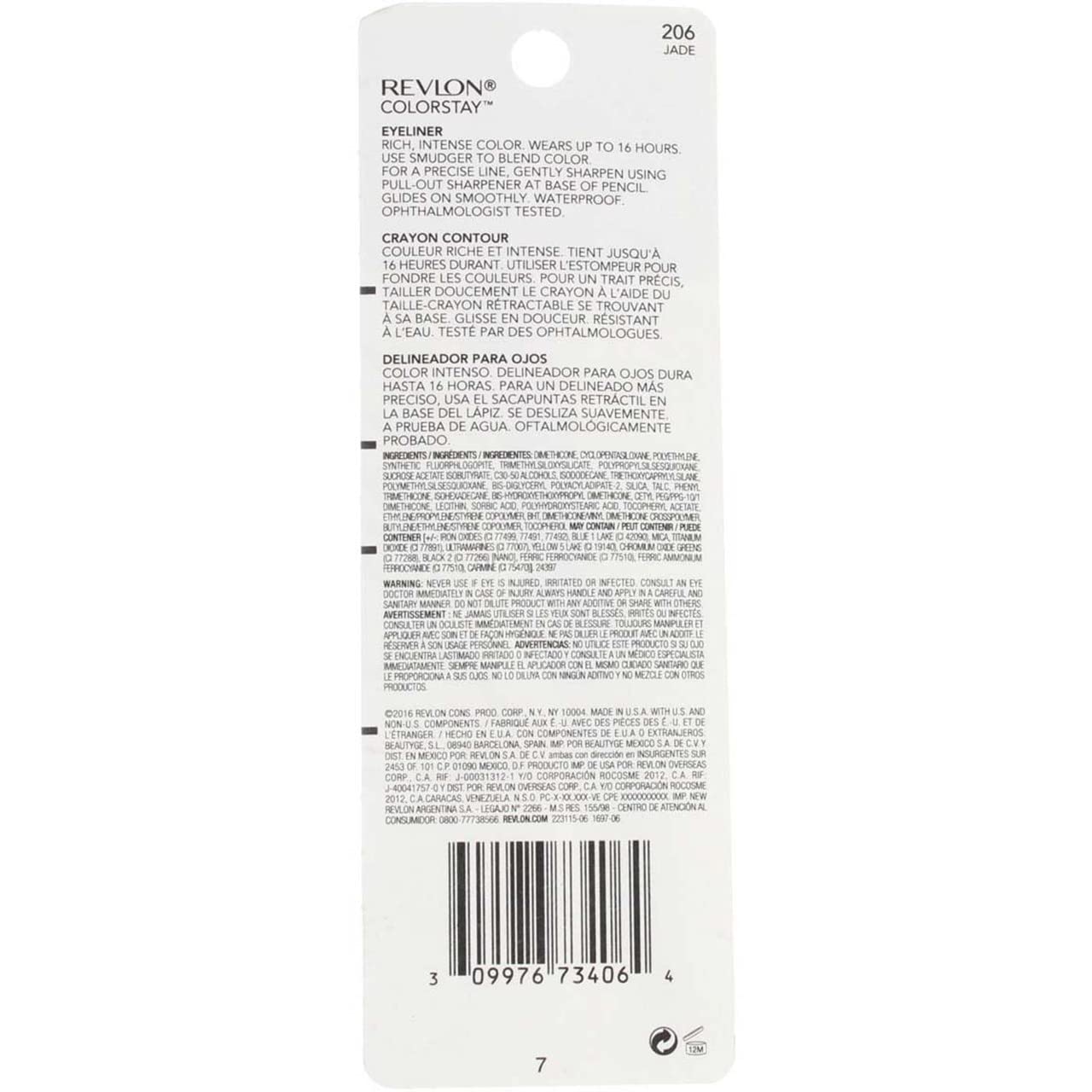 Rev Clrsty 206 Eyelnr Jad Size .01z Revlon Colorstay 206 Delineador de ojos Jade .01z