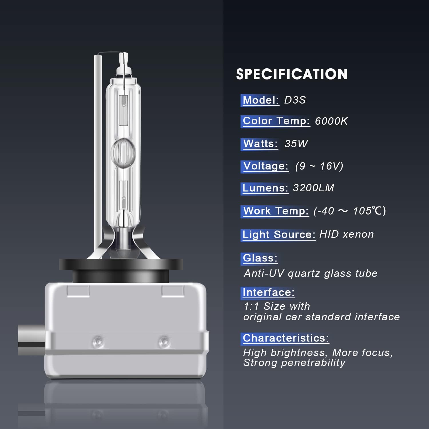 D3S HID – Bombillas de xenón para faros delanteros, 35 W, 6000 K, faros delanteros de repuesto de haz alto y bajo, color blanco frío, paquete de 2
