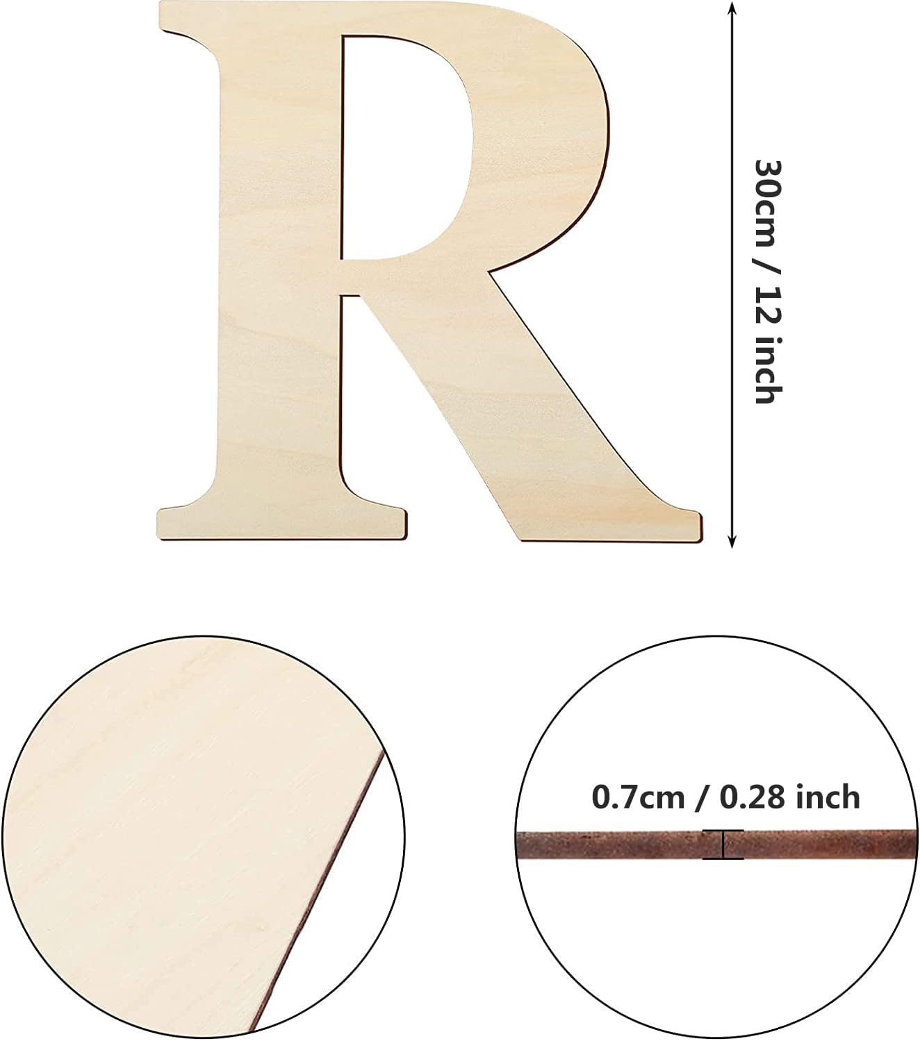 Letras de madera de 12 pulgadas de alto, letras de madera sin terminar de 0.28 pulgadas de grosor, letras de madera en blanco para decoración de