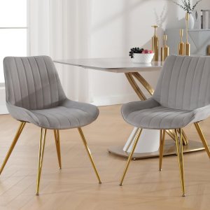 EALSON Juego de 2 sillas de comedor modernas tapizadas de terciopelo con patas de metal dorado, cómodas sillas de cocina acolchadas y sin brazos EALSON Juego de 2 sillas de comedor modernas tapizadas de terciopelo con patas de metal dorado, cómodas sillas de cocina acolchadas y sin brazos