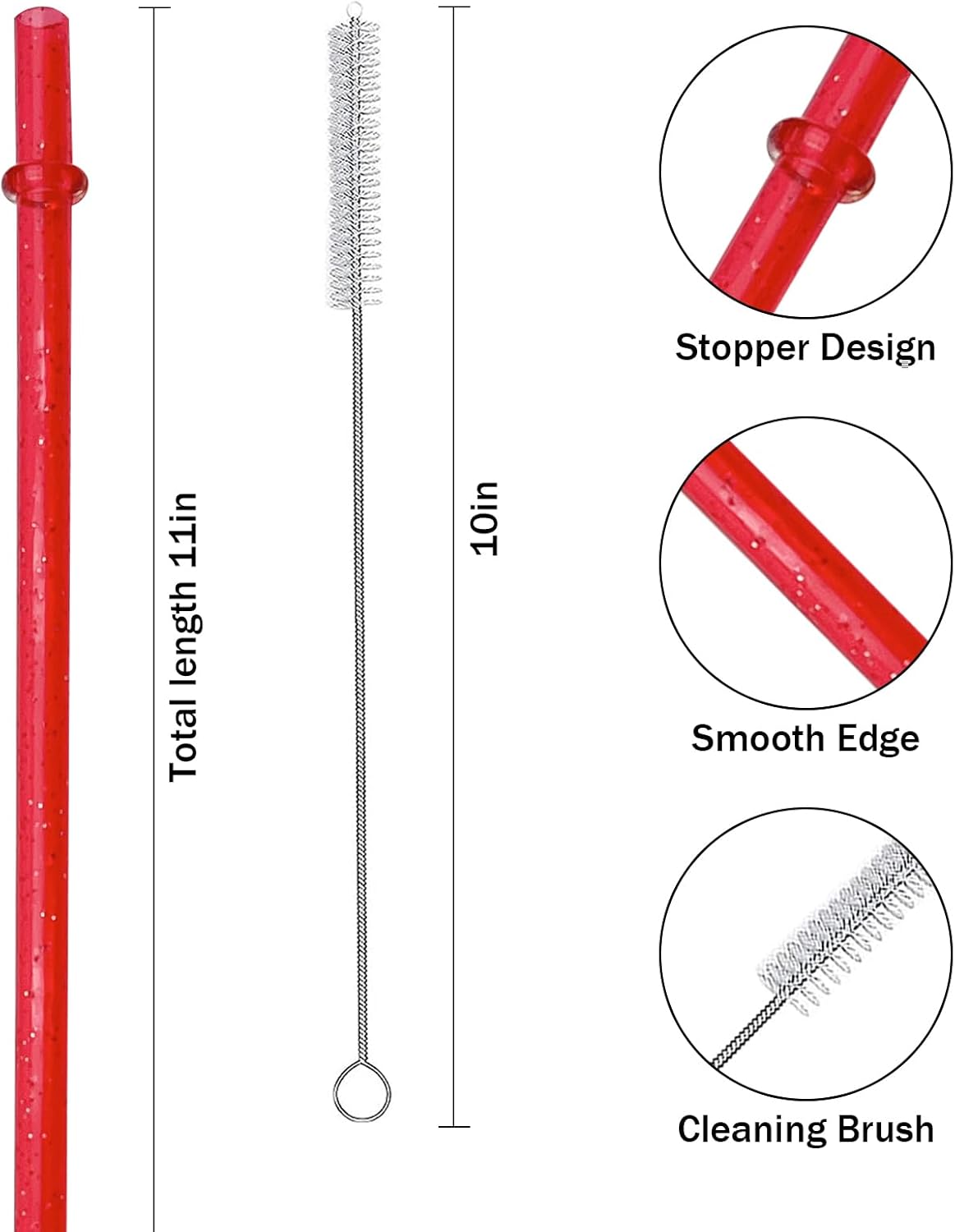 ZHOMA Paquete de 24 pajitas de plástico reutilizables con purpurina, vaso duro de 11 pulgadas de largo con cepillo de limpieza, apto para
