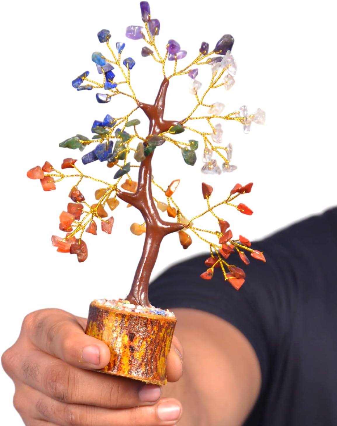 Combo de árbol de cristal de siete chakras, hecho a mano, piedras naturales curativas de cristales bonsái, árbol de dinero para energía positiva,