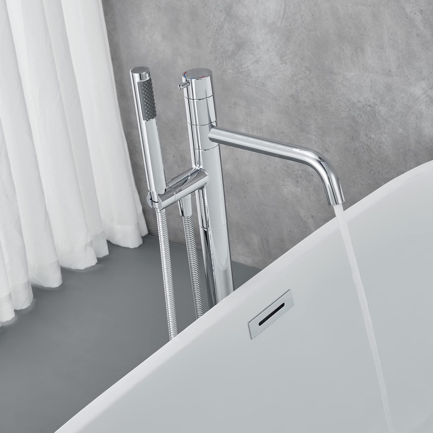 Grifo de bañera independiente para montaje en el suelo, latón cromado, grifos de baño de una sola manija con ducha de mano