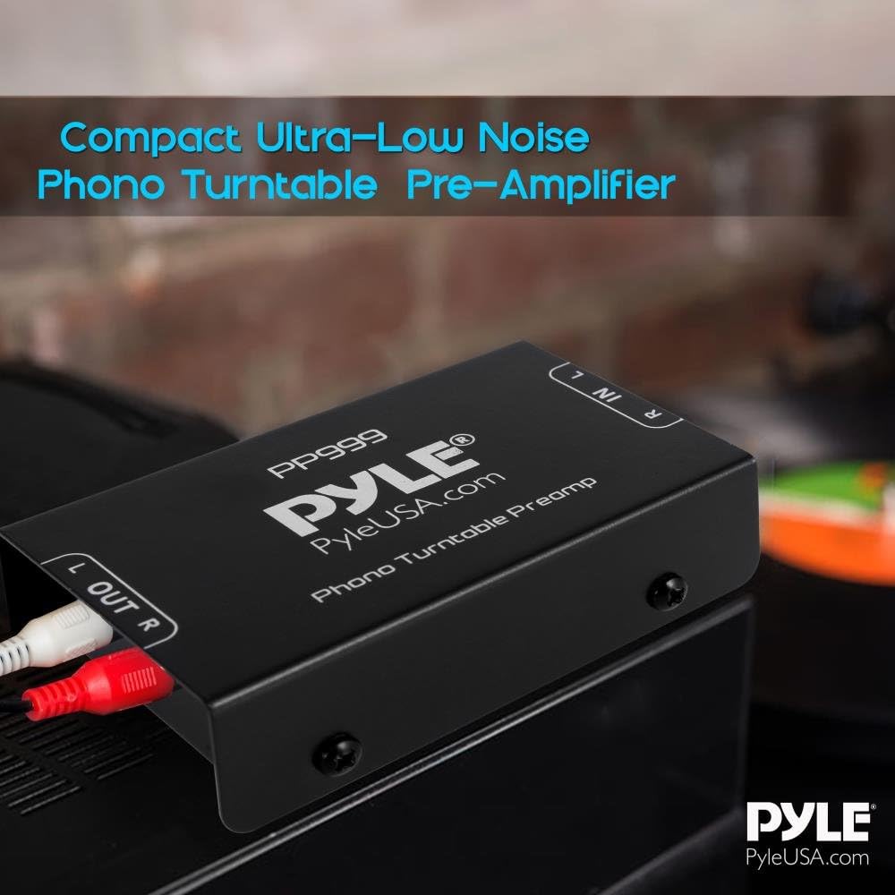 Pyle Phono Turntable Preamp – Mini preamplificador de fonógrafo estéreo de audio electrónico con entrada RCA, salida RCA y operación de bajo ruido,