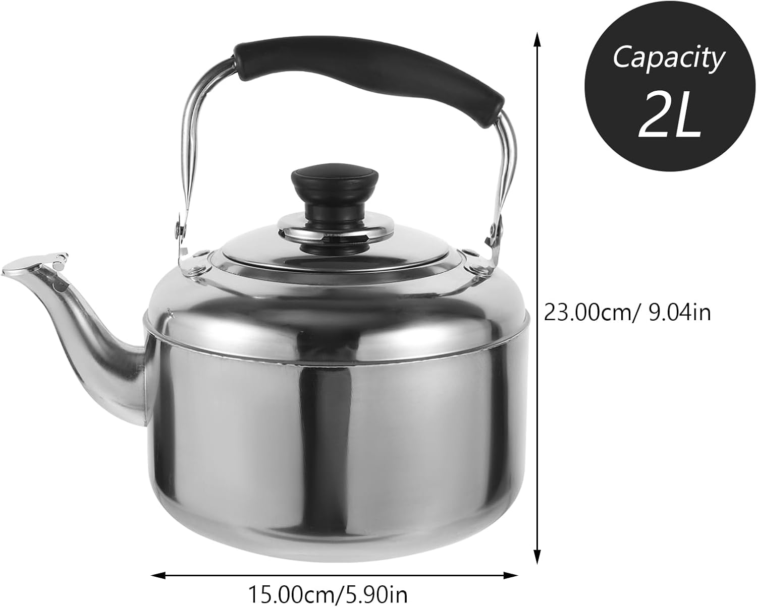 SHERCHPRY Hervidor de té eléctrico con espejo, tetera de acero inoxidable, tetera para verter sobre el café, tetera silbante, tetera, caldera de
