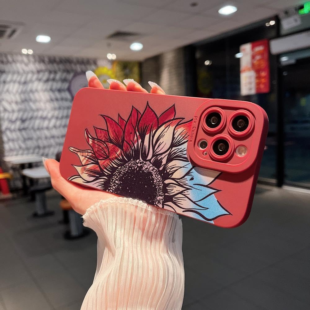 MINSCOSE Funda compatible con iPhone 13 Pro Max, bonito diseño pintado de girasol, delgada, suave, silicona líquida, floral, lisa, protección de