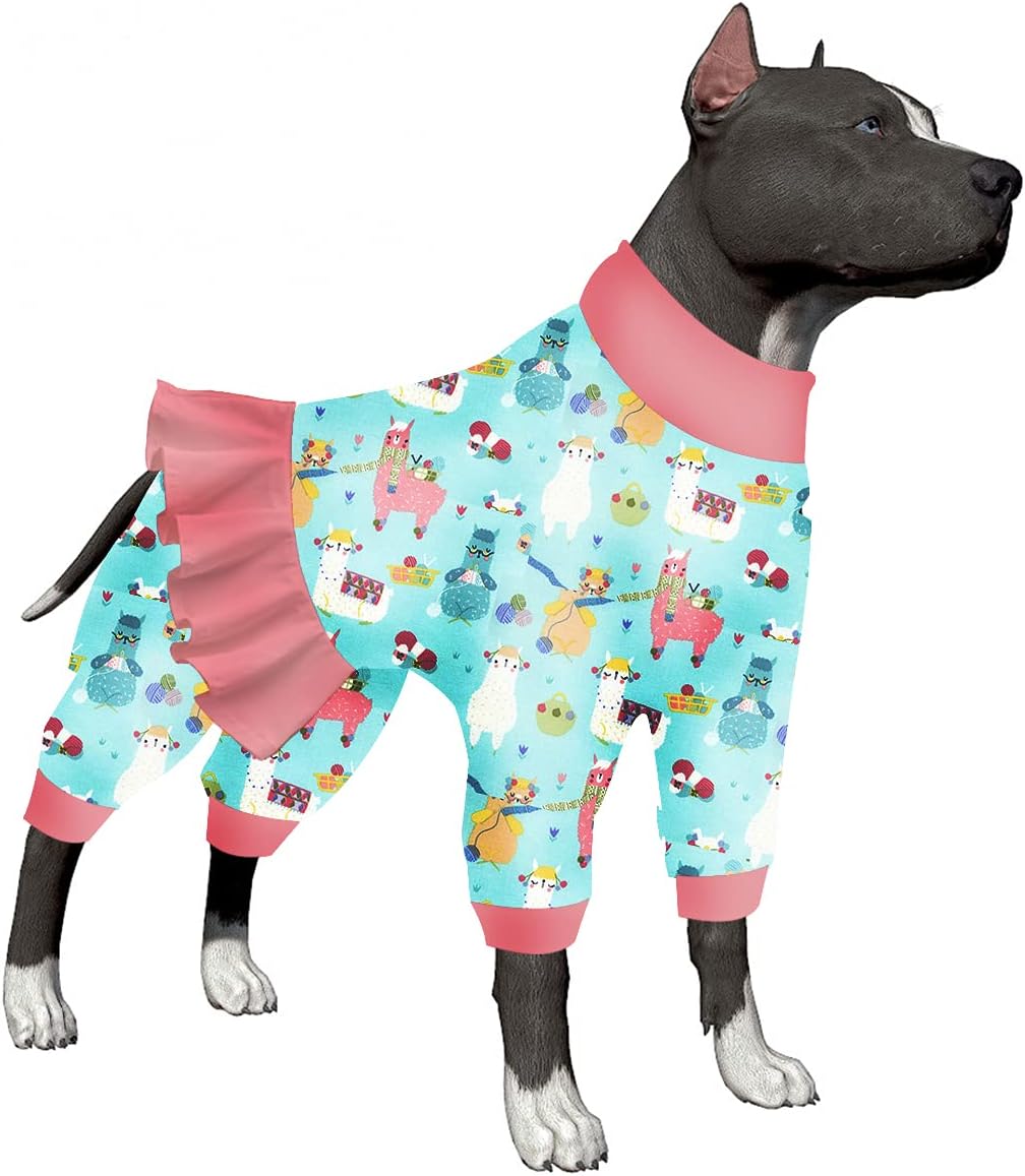 LovinPet Pijamas para perros Pitbulls  Protección UV, camisa de recuperación posoperatoria, tela elástica de punto ligero, estampado de alpaca