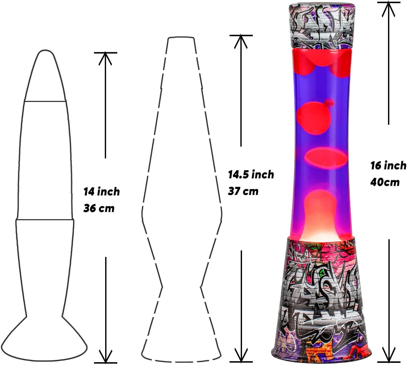 Lámpara de lava, lámparas de lava grandes de 16 pulgadas, base de calcomanía, arte de graffiti Colormax con cera naranja en lámparas de movimiento