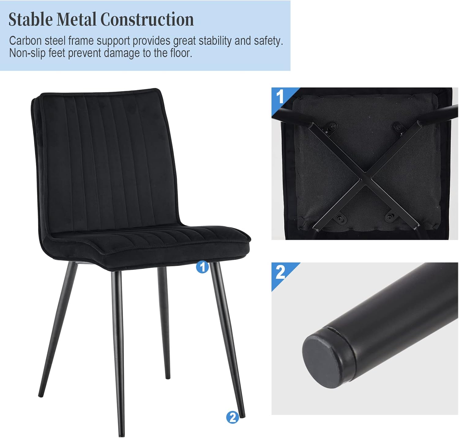 CLIPOP Juego de 2 sillas de comedor modernas de terciopelo, sillas de comedor modernas de mediados de siglo con respaldo, asiento tapizado, patas de