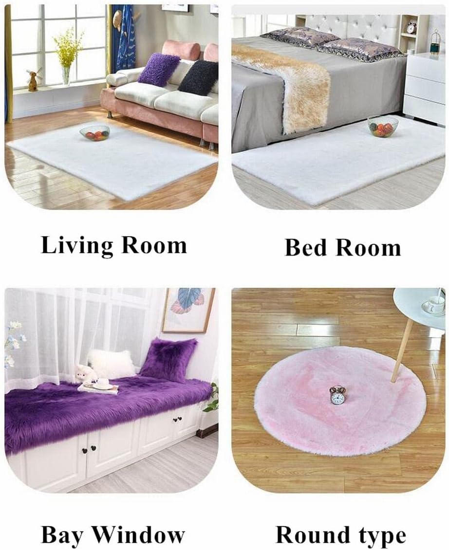 Alfombra de piel sintética de conejo ultra suave con respaldo antideslizante para sala de estar, decoración del piso del dormitorio, color rosa, 2 x
