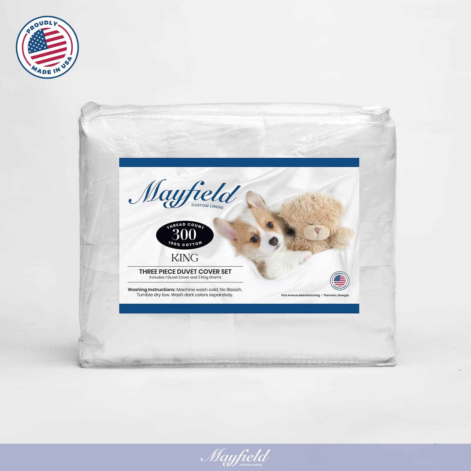 Mayfield Juego de funda de edredón tamaño King con fundas de almohada fabricado en Estados Unidos  Juego de funda de edredón de hotel 100% algodón