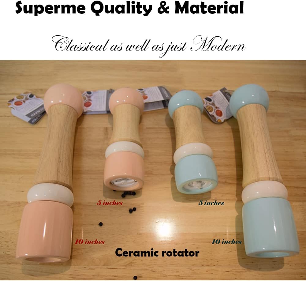 CASASUNCO Juego clásico de molino de sal y pimienta de madera, salero y pimienta, elegante molinillo de pimienta, rotador de cerámica, recargable,