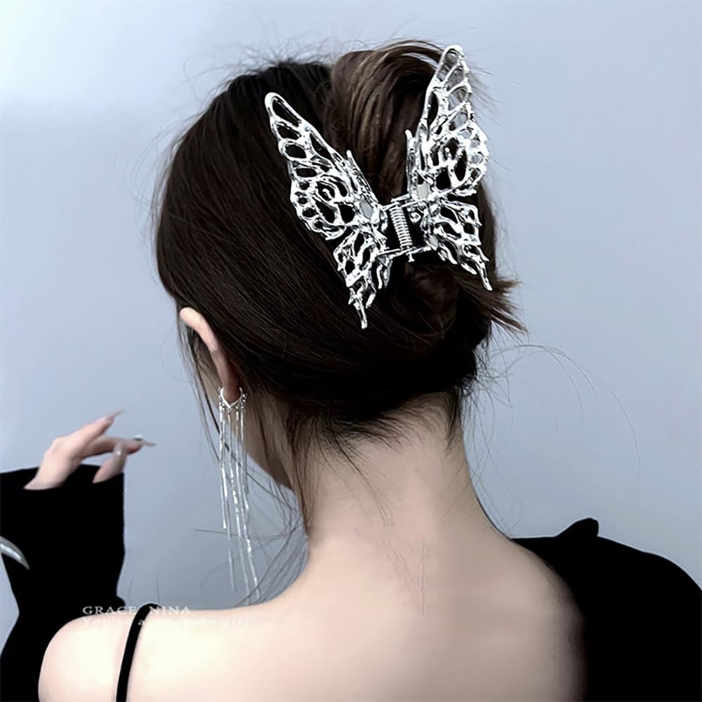 Pinzas para el cabello de mariposa para mujer, 2 piezas grandes, antideslizantes, fuertes, de metal, con diseño de mariposa, lindas pinzas para el