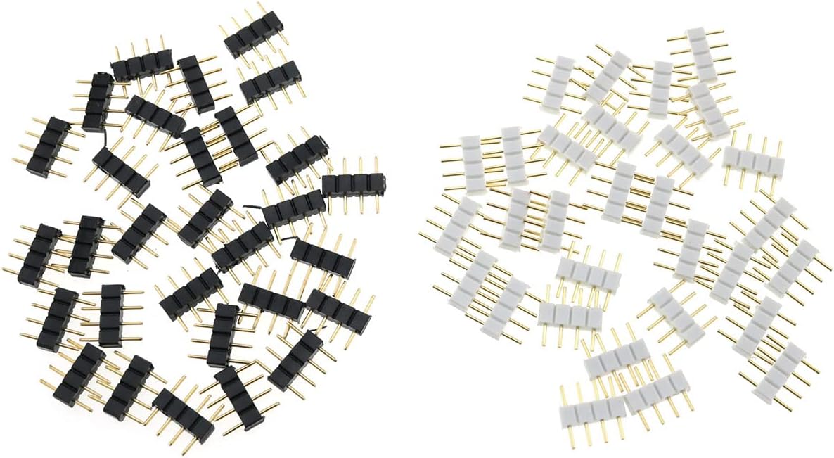 Ruiwaer Adaptador de conector LED de 4 pines macho de 4 pines, conector LED RGB de 4 pines para tira de tiras LED RGB5050 3528 (30 x blanco + 30