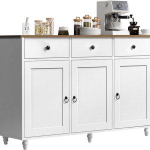 4 EVER WINNER Gabinete de barra de café con almacenamiento, gabinete de buffet de mediados de siglo con 3 cajones de almacenamiento y patas de 4 EVER WINNER Gabinete de barra de café con almacenamiento, gabinete de buffet de mediados de siglo con 3 cajones de almacenamiento y patas de