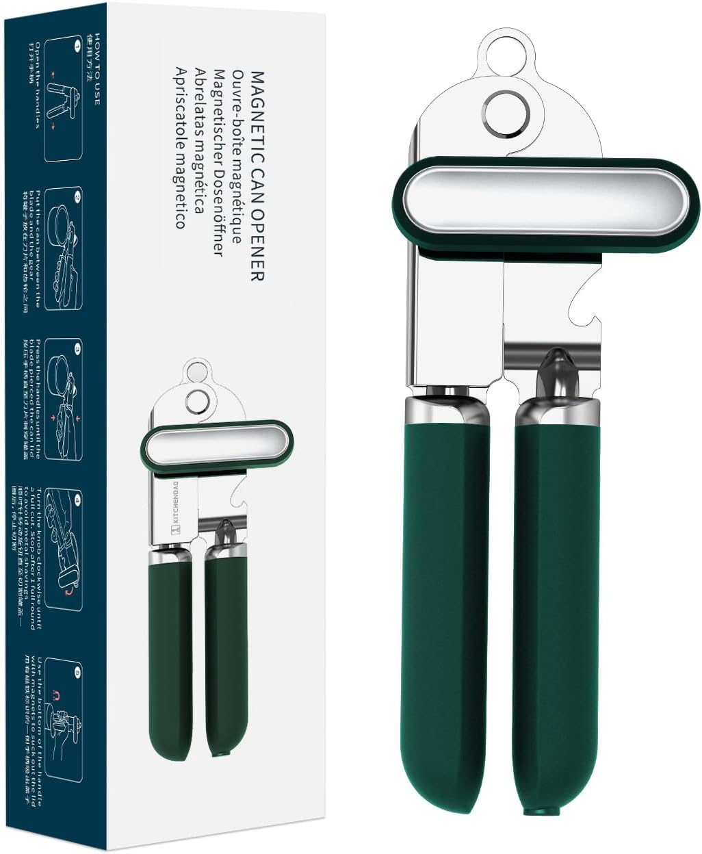 KITCHENDAO Abrelatas manual, hoja de segunda generación, abrelatas de mano con imán, rueda de corte súper afilada para corte de borde suave, perilla