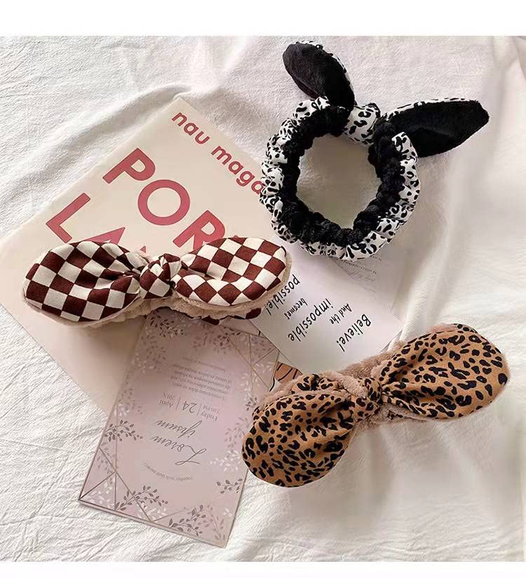Diadema de maquillaje para mujer, lindas orejas de conejo, diadema de felpa a la moda, bonita, esponjosa, elástica, diadema de maquillaje para