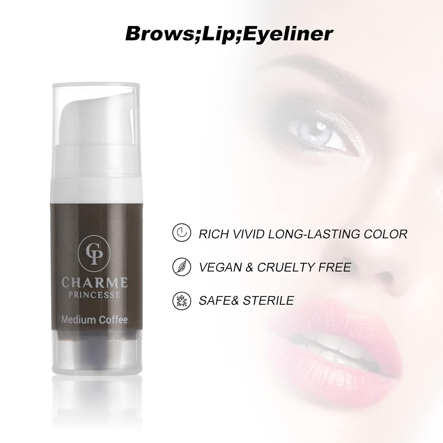 Charme Princesse Pigmento Tinta Permanente Micropigmento Cosmético Pigmento Delineador de Ojos de Cejas Labios Cosmético Café Oscuro Pigmento de