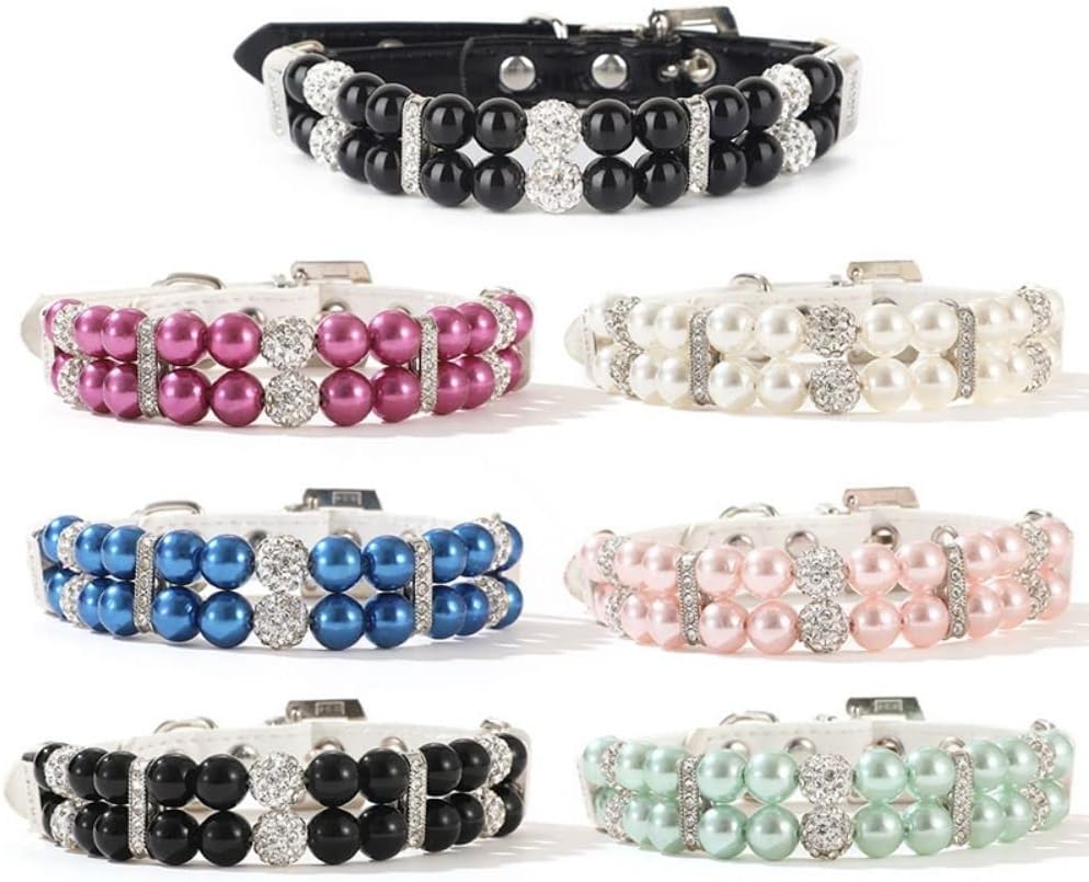 Collar para gato, 1 collar para mascotas, collar de perlas artificiales con diamantes de imitación para gato, gargantilla ajustable para mascotas,