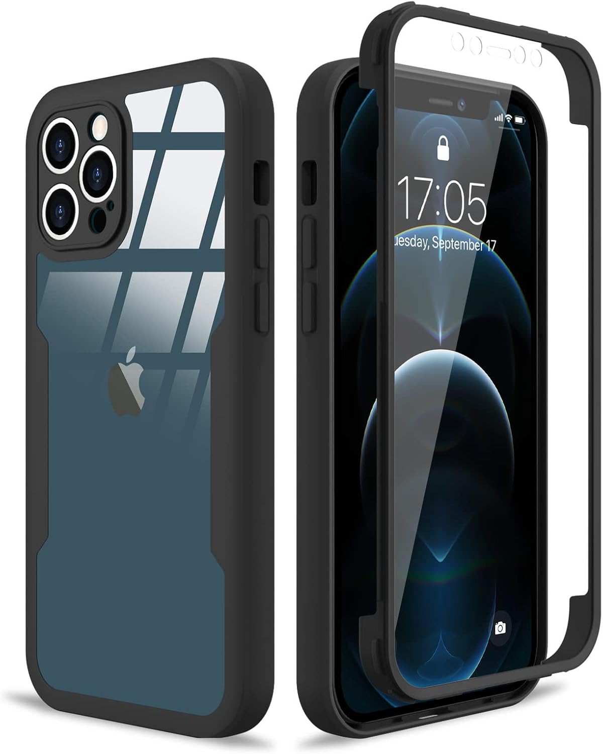 Urarssa Funda compatible con iPhone 12 Pro Max, diseño transparente de cuerpo completo con protector de pantalla integrado, a prueba de golpes,