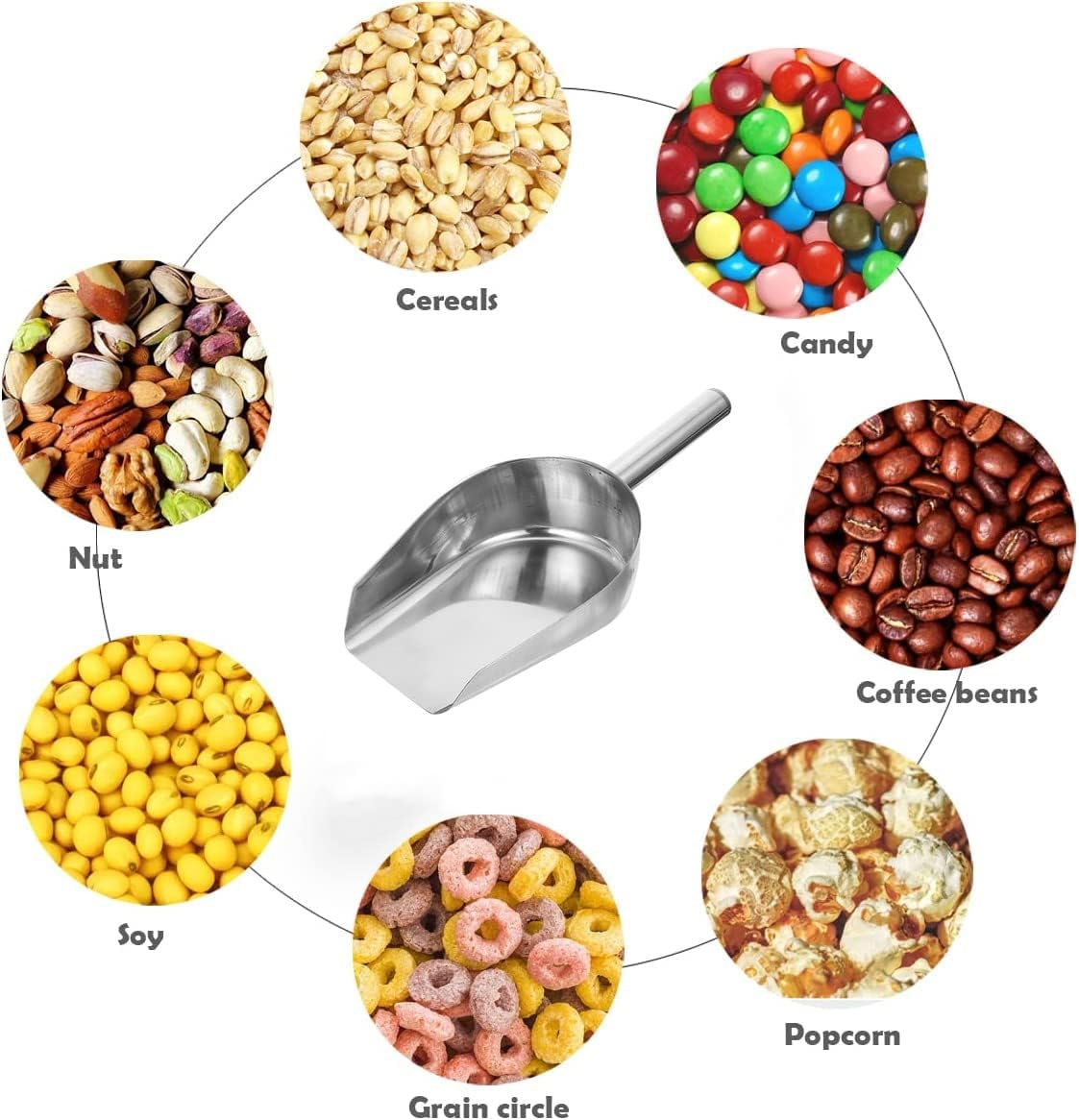 BESTonZON Cuchara de hielo de metal de acero inoxidable de 8 onzas, cuchara de harina de cocina, cuchara de caramelo, cuchara de comida pequeña para