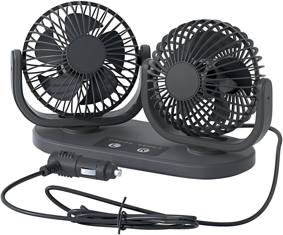 Ventilador de encendedor de cigarrillos de panel de instrumentos de 12 V CC, ventilador de circulación de aire de doble cabezal de bajo ruido,