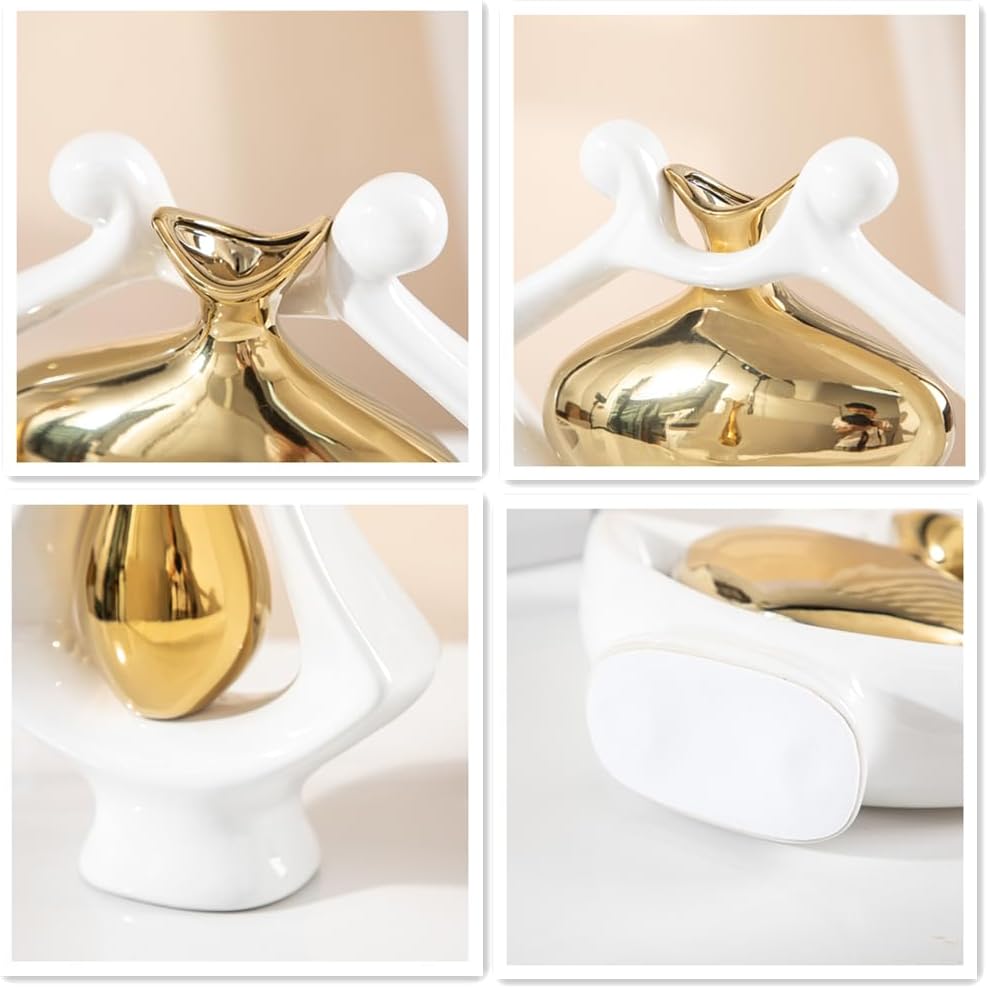 Anding Jarrón de cerámica blanco y dorado, jarrón moderno de decoración del hogar, jarrón de hierba de pampas, adecuado para centro de mesa,