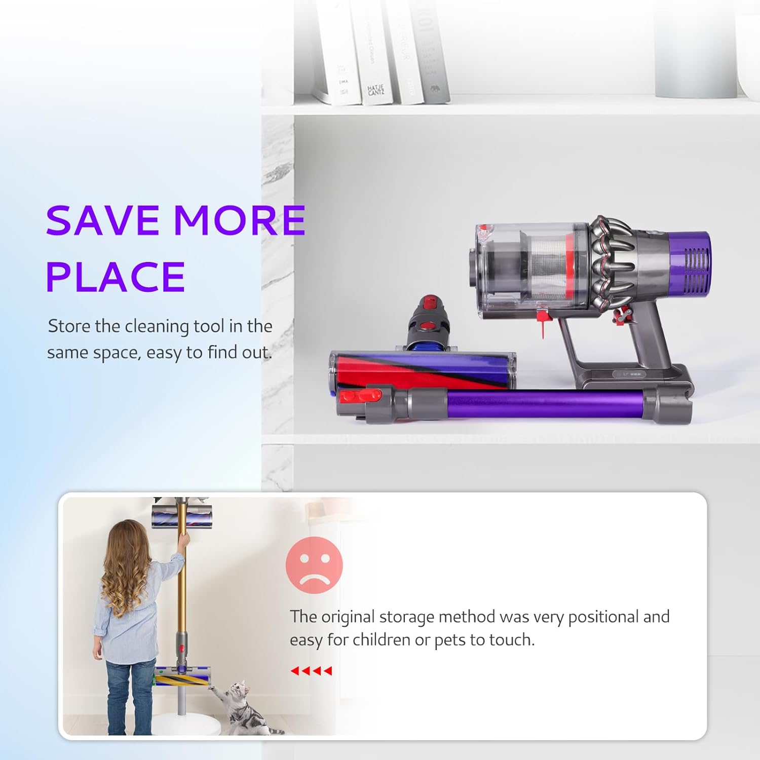 Varita de extensión compatible con Dyson V7 V8 V10 V11 V15 accesorios de aspiradora inalámbrica, varita de liberación rápida, ahorro de espacio,