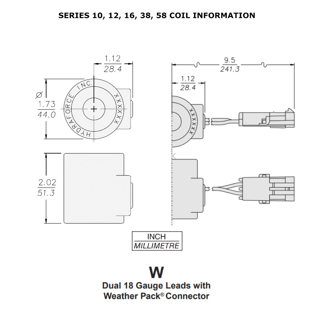6359732 Bobina de válvula electromagnética, conector Weatherpack, 12v DC, tamaño 10