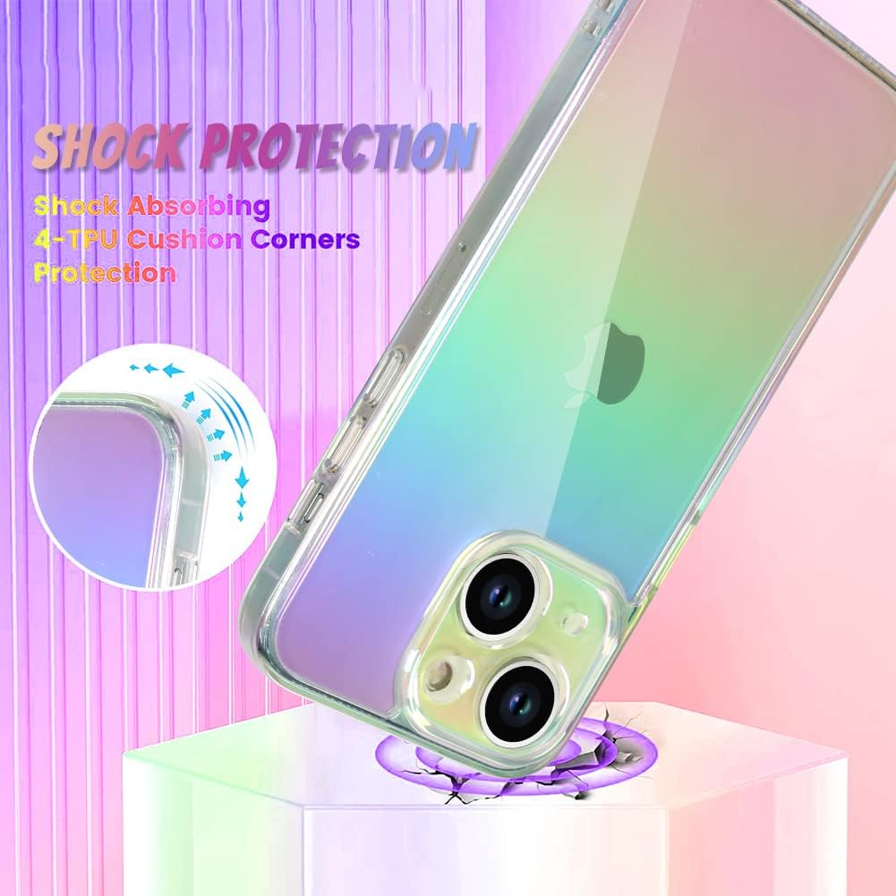 Bonoma Funda compatible con iPhone 13 con cristales iridiscentes fluorescentes brillantes de lujo, protector de cámara + 2 protectores de pantalla a