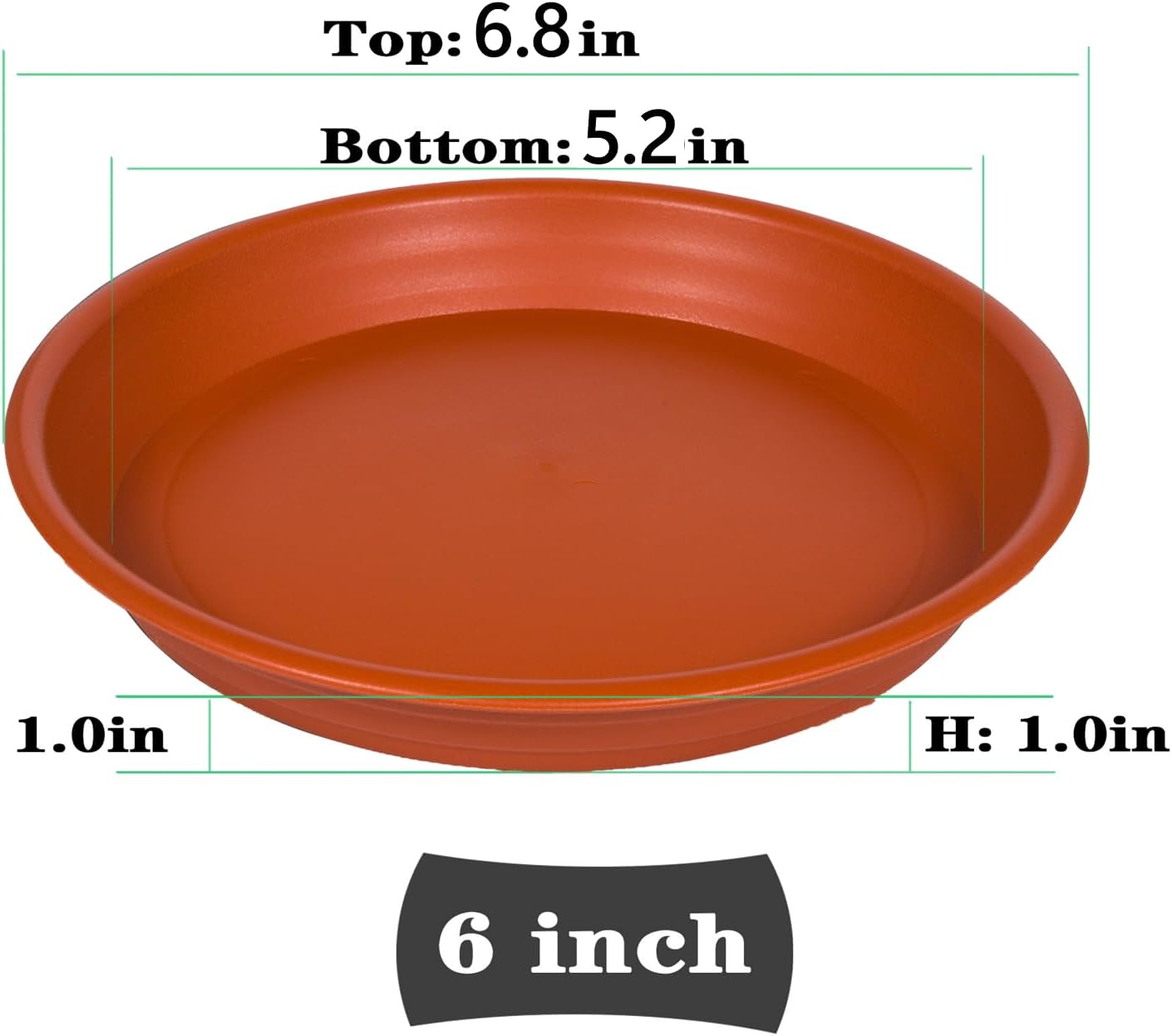 SAUCERHOME Bandeja para macetas de 6 pulgadas, 4 paquetes de 8 pulgadas (7.6 pulgadas), platillos de plástico para macetas y bandejas de goteo para