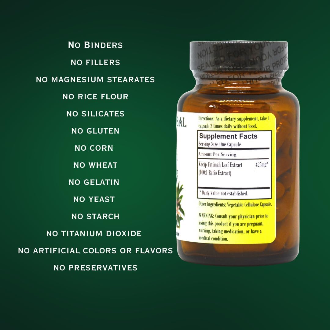 Barlowe’s Herbal Elixirs Kacip Fátima  Labisia Pumila  Extracto 1001  425mg  60 cápsulas vegetales  Sin estearatos  Embotellado en vidrio!