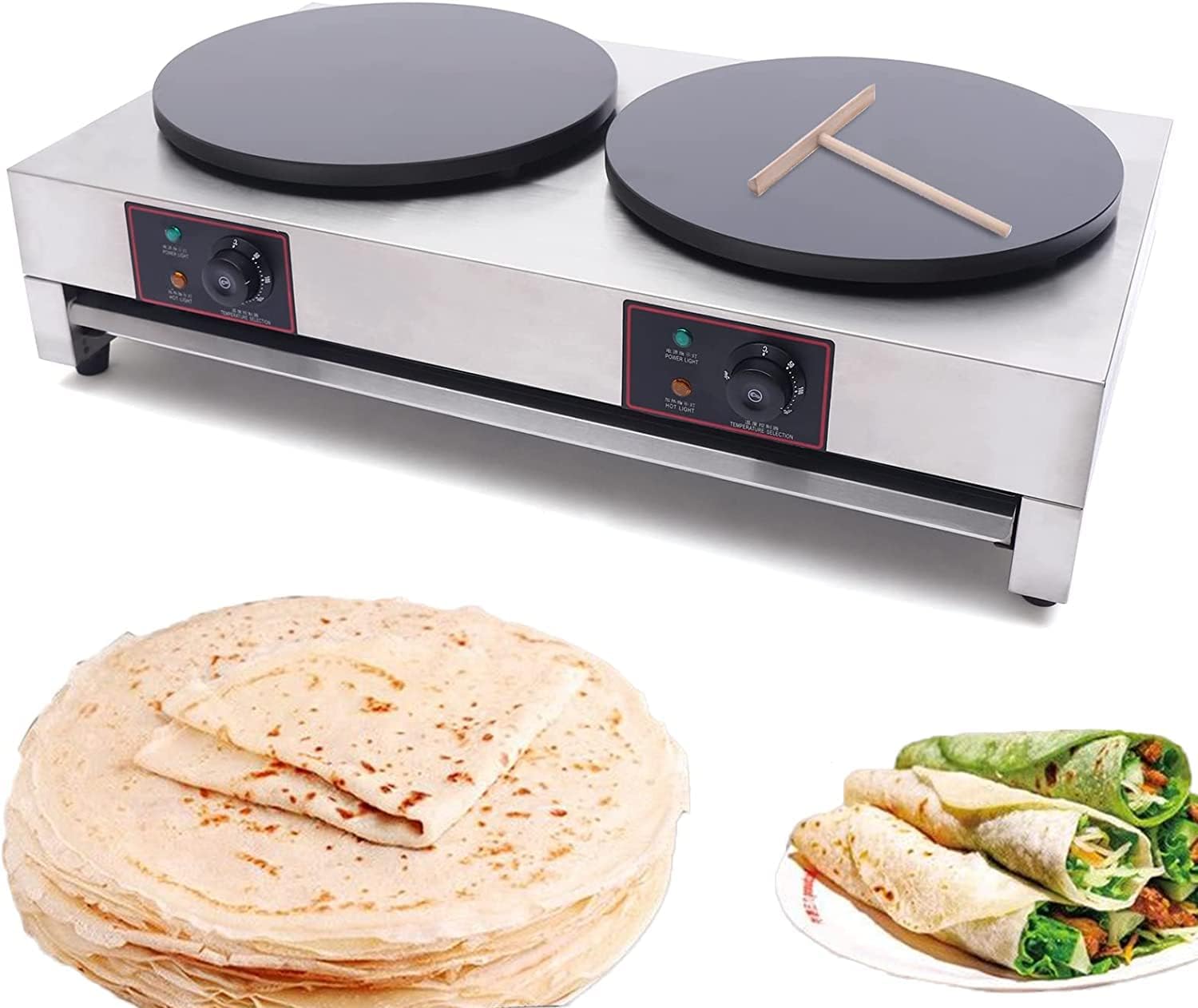 Máquina eléctrica comercial para crepas de 33 pulgadas con temperatura ajustable, máquina de panqueques de acero inoxidable, máquina de panqueques