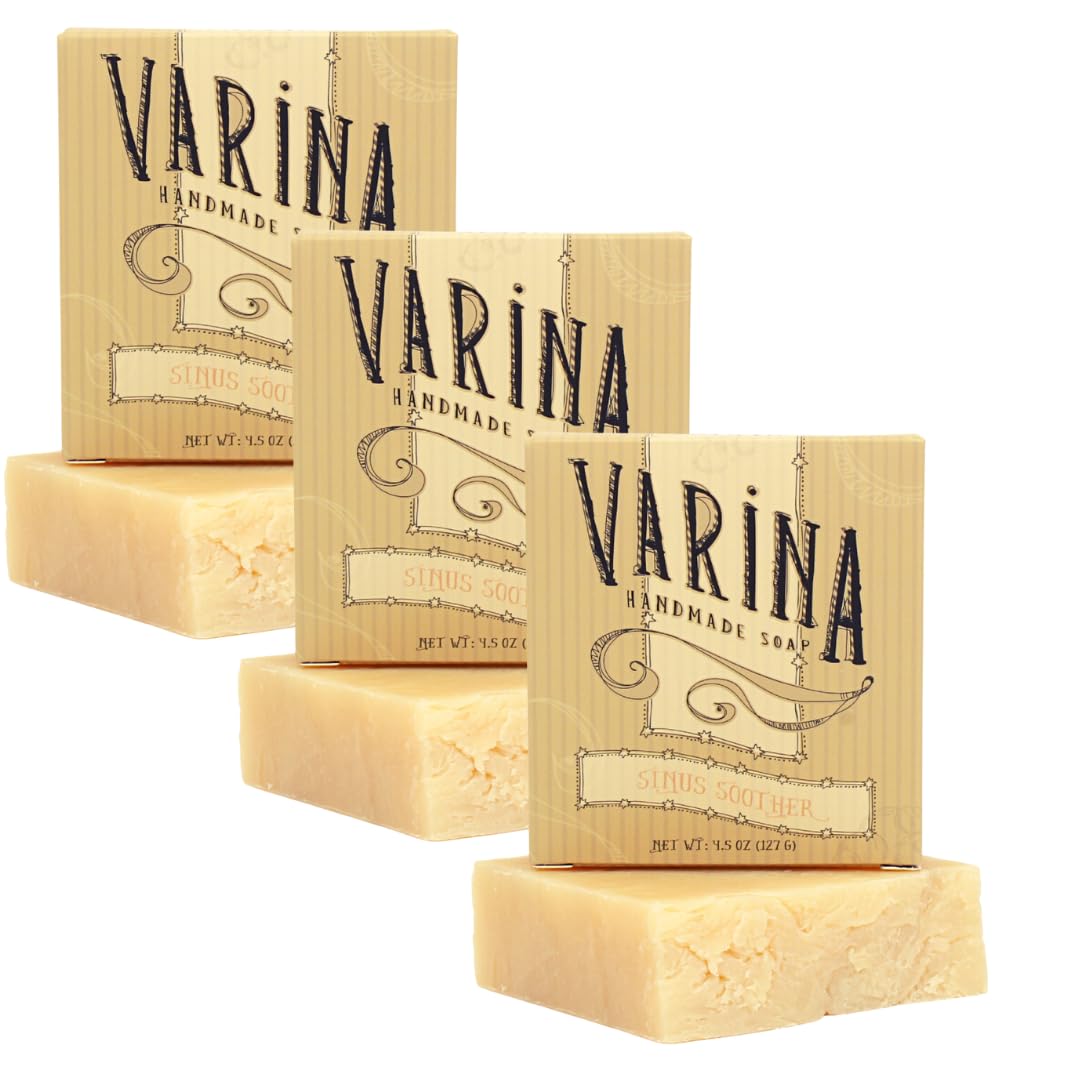 Varina Jabón orgánico en barra de chupete sinusal, limpieza suave para pieles sensibles, hierbas y menta, paquete de 3, experimenta una piel sana y
