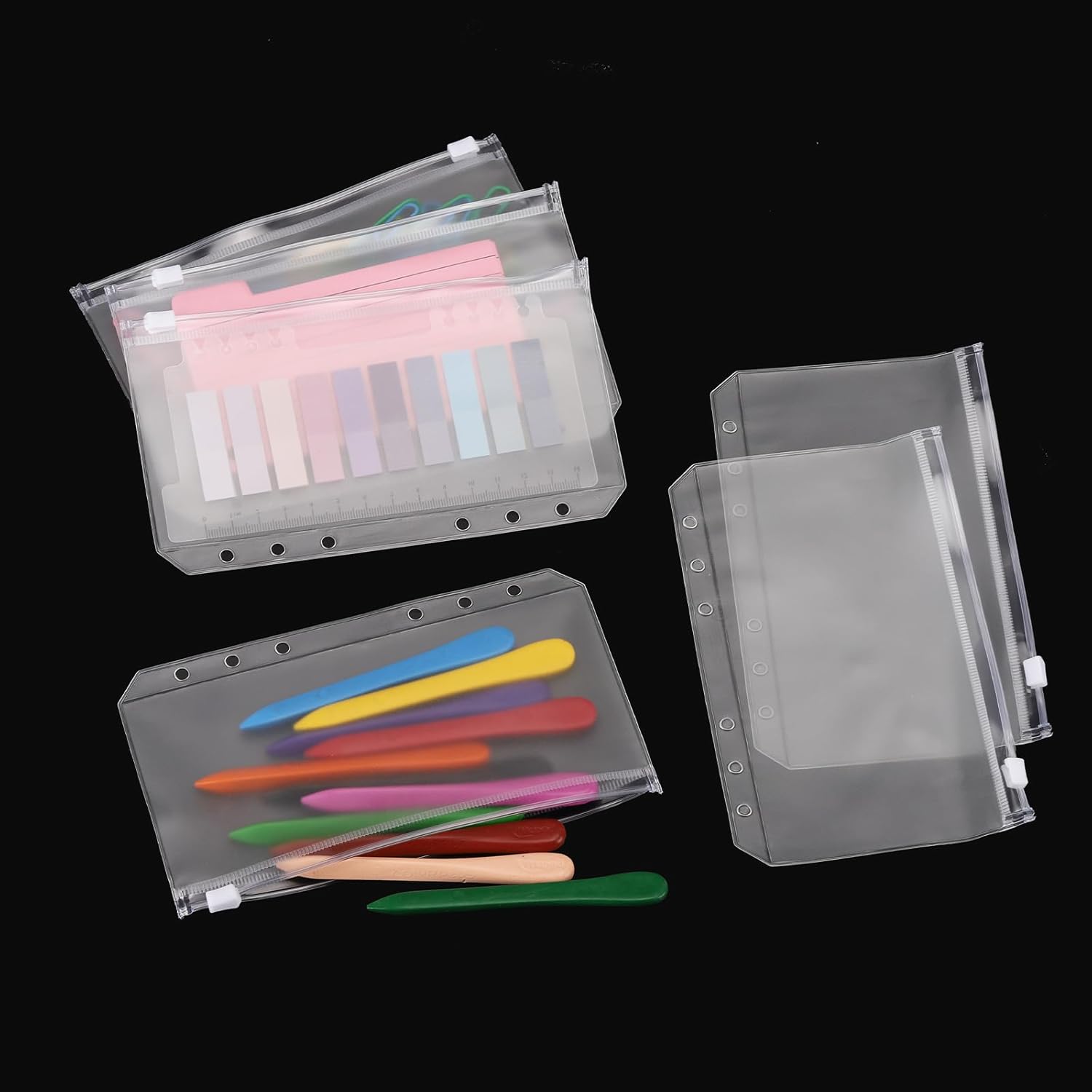 24 bolsillos para carpeta, tamaño A6, 6 agujeros, carpetas con cremallera, impermeables, de PVC, bolsas de archivador (transparente)