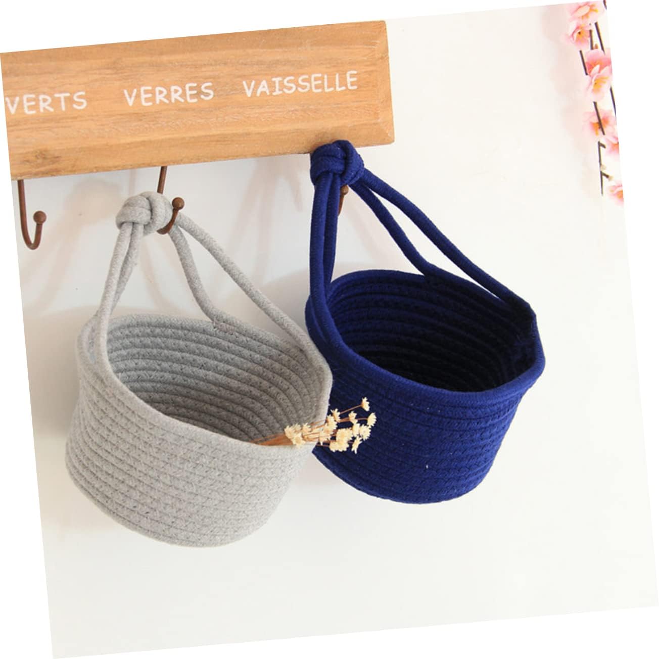 Toyvian Cesta de cosas, 2 unidades, cesta de almacenamiento blanca, canasta tejida para plantas, cestas de almacenamiento de algodón, accesorios