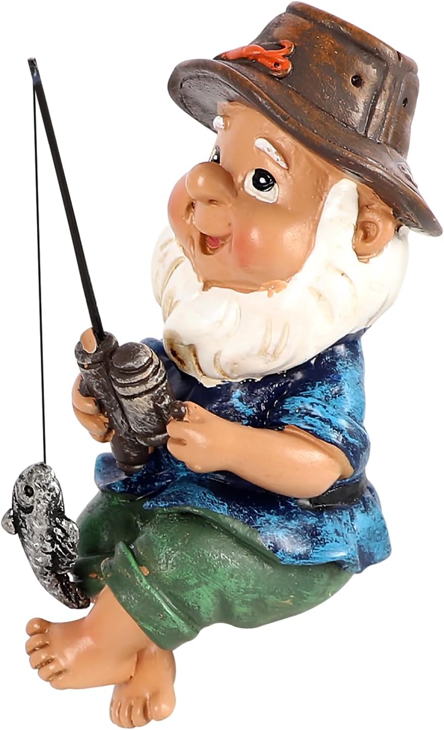 Estatua de gnomos de jardín de pesca, figuras de pescador para jardín al aire libre, divertidas decoraciones de escultura de gnomos de jardín para