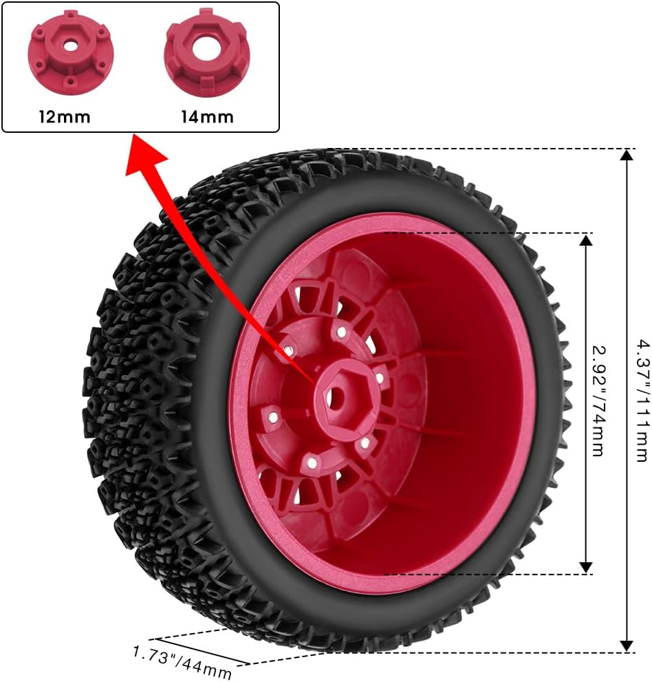 GLOBACT Ruedas y neumáticos hexagonales RC de 0.472 in0.551 in para camiones RC 110 Slash 2WD 4×4 Arrma Senton Axial Losi Redcat Rc4wd Hex Reemplazo
