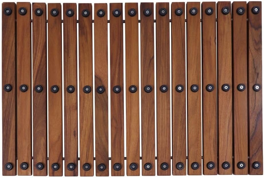 Nordic Style Teak Alfombra de ducha y baño, uso en interiores y exteriores, plataforma de madera antideslizante para sauna, piscina, decoración de