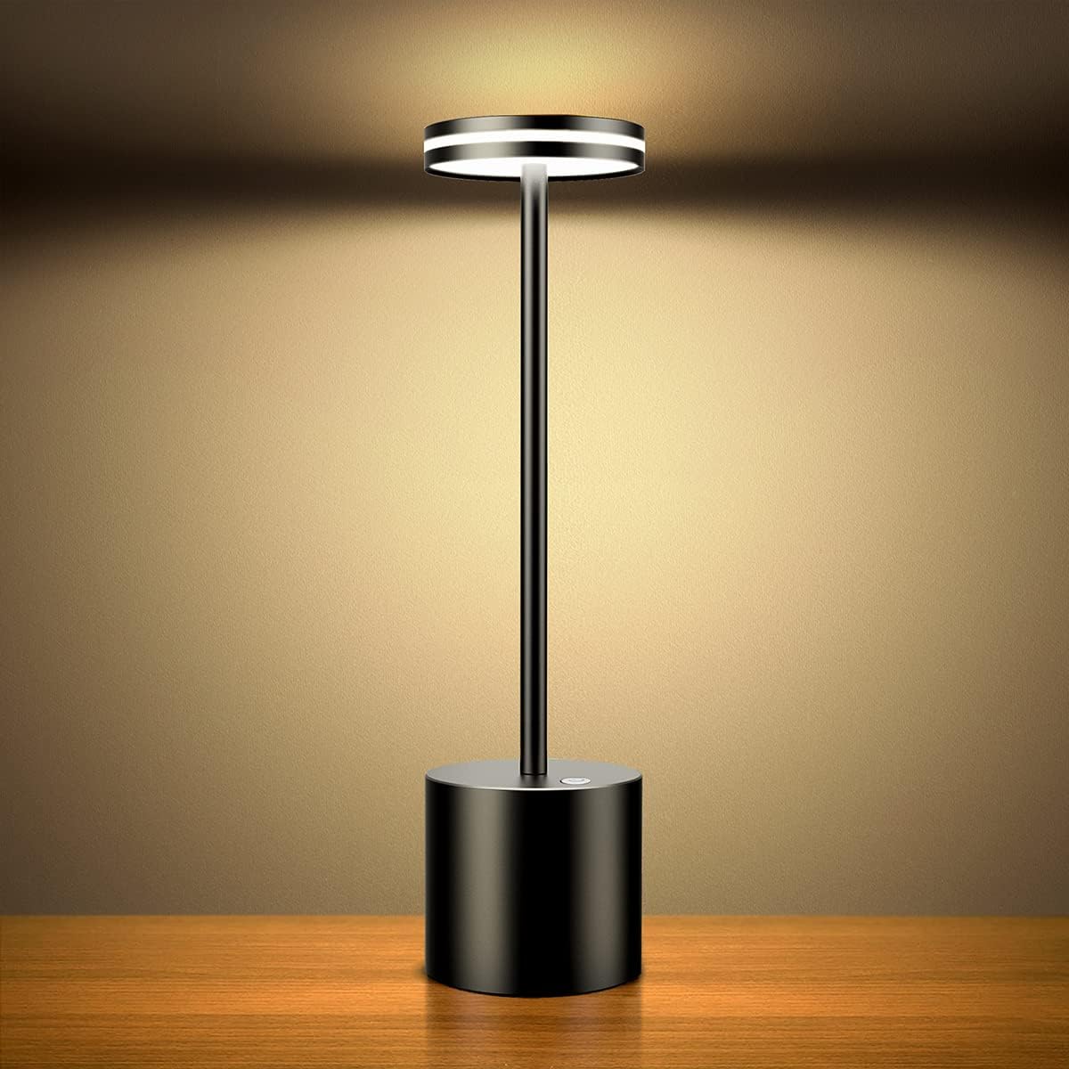Hapfish Lámpara de mesa inalámbrica, portátil de 5000 mAh para exteriores, lámparas de mesa alimentadas por batería, metal, regulables, bombillas